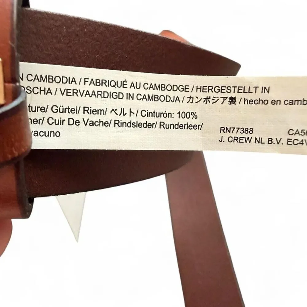 J.Crew NWT Brown Genuine Leather Belt Gold Oval Buckle Size L XL  1.25” Wide - Picture 4 of 7
